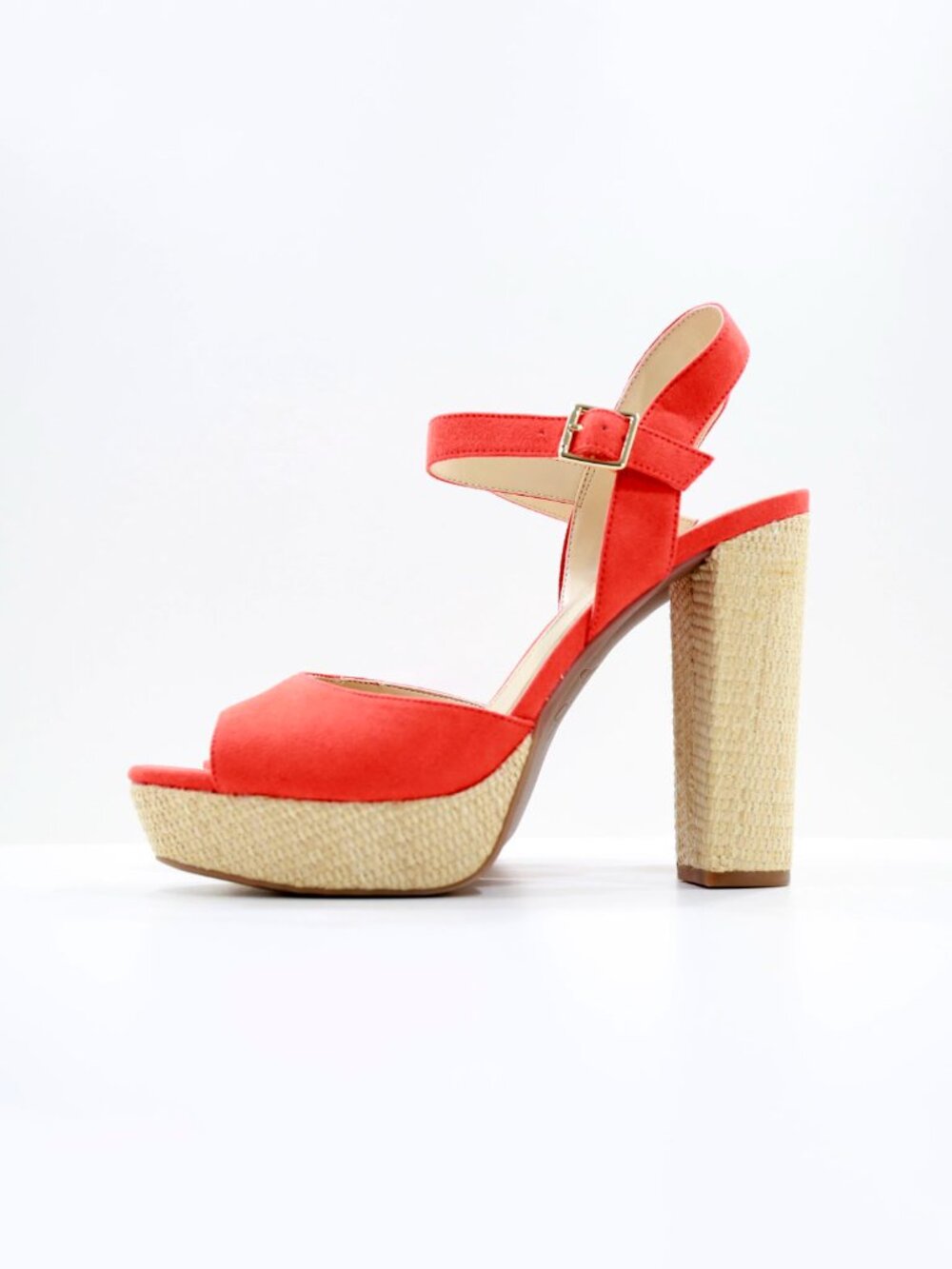 Jessica Simpson Priella Coral Red Suede 5.5" Raffia Block Heel Sandals - 10